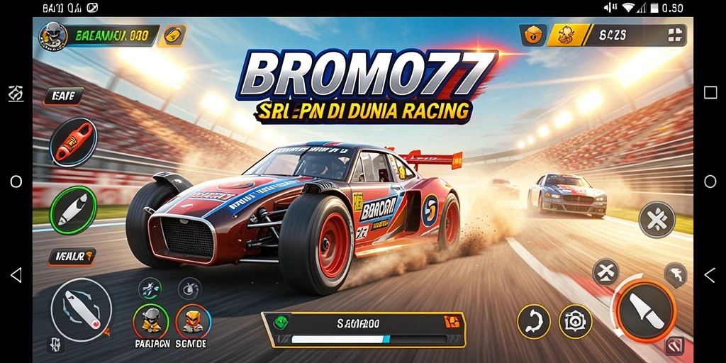 Screenshot gameplay BROMO77 menampilkan balapan mendebarkan di trek yang menantang.