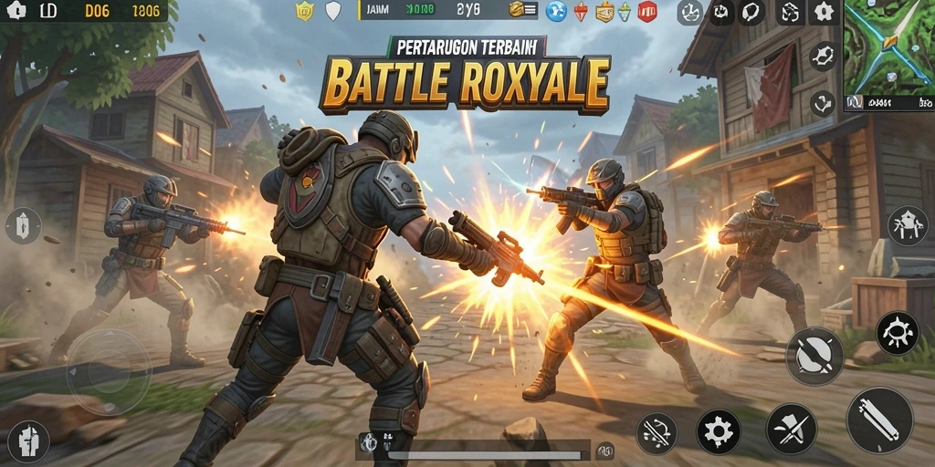 Tampilan gameplay seru dalam D06 dengan aksi Battle Royale yang intens.