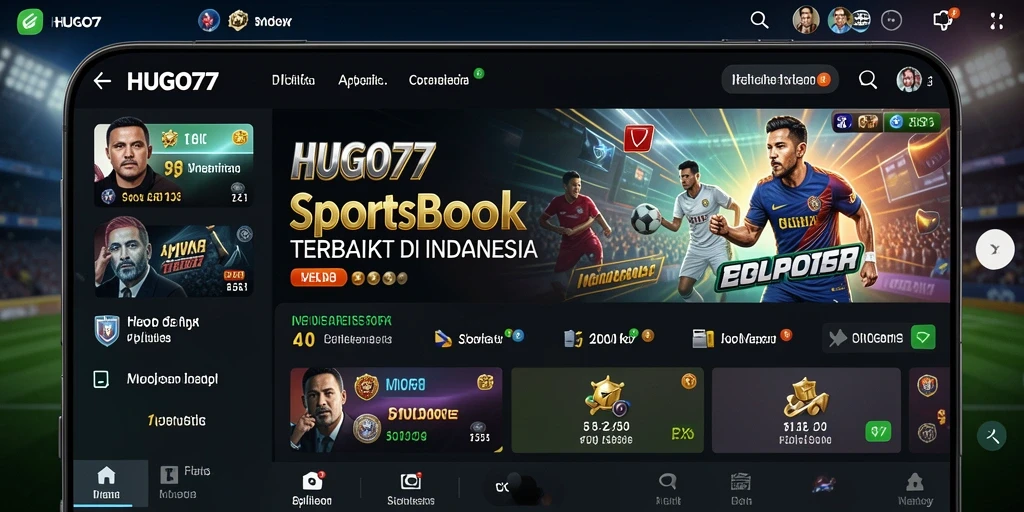 Tampilan menarik dari aplikasi HUGO77 saat melakukan taruhan olahraga.
