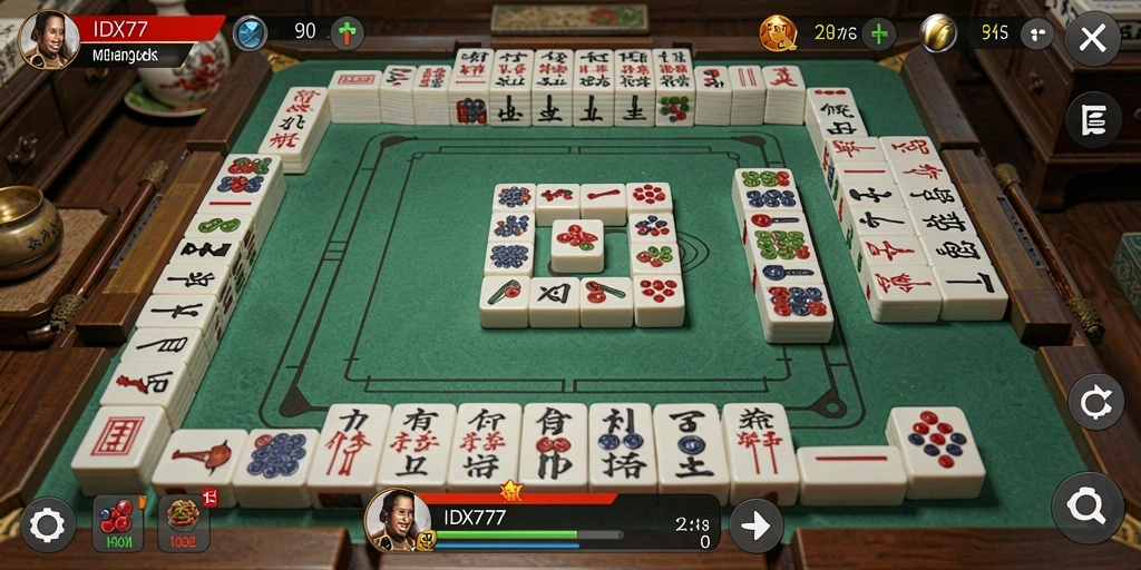 Tampilan menarik dari gameplay IDX777 yang penuh tantangan Mahjong.