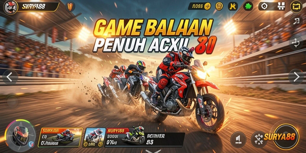 Tangkapan layar menunjukkan aksi balapan intens di SURYA88.