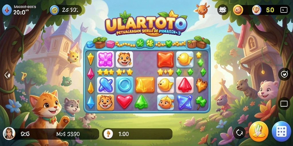Tangkapan layar ULARTOTO menampilkan gameplay seru dalam genre Match-3.
